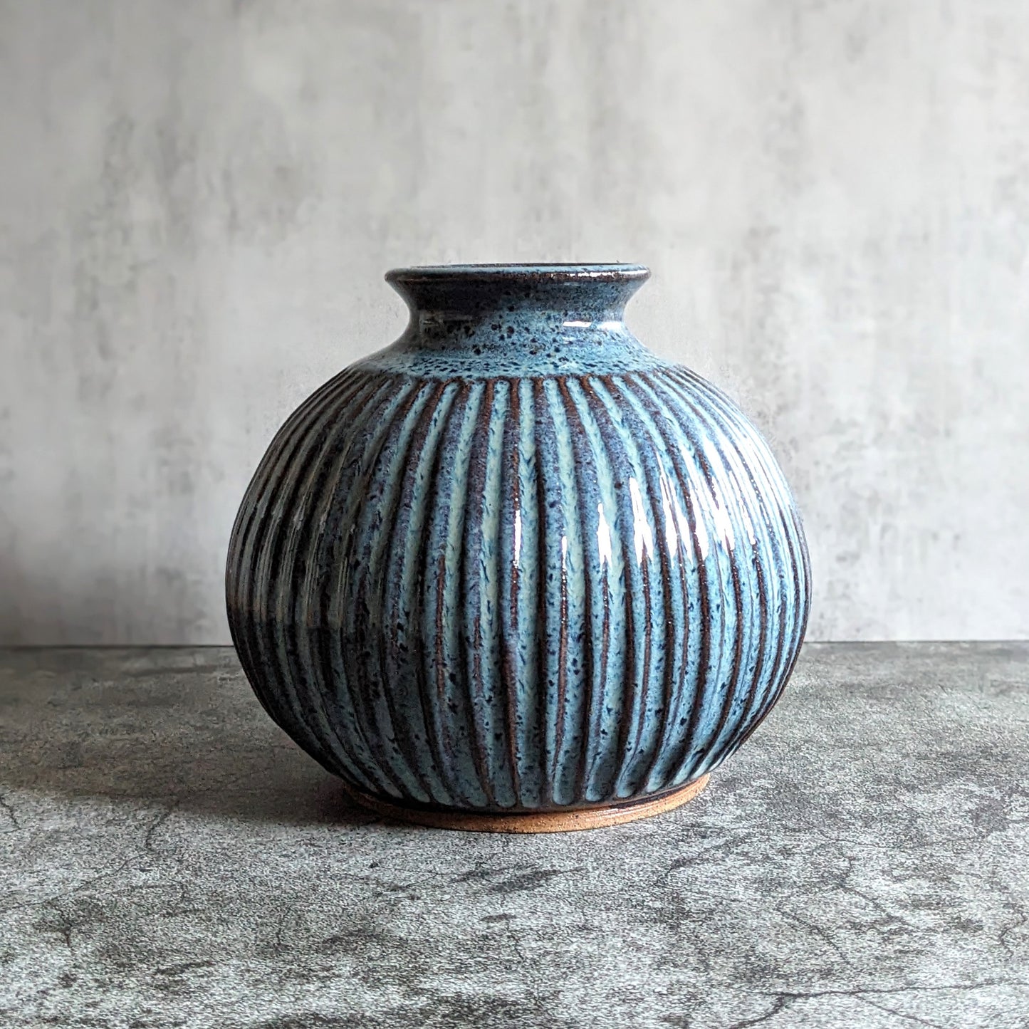 Blue Fluted Globe Vase